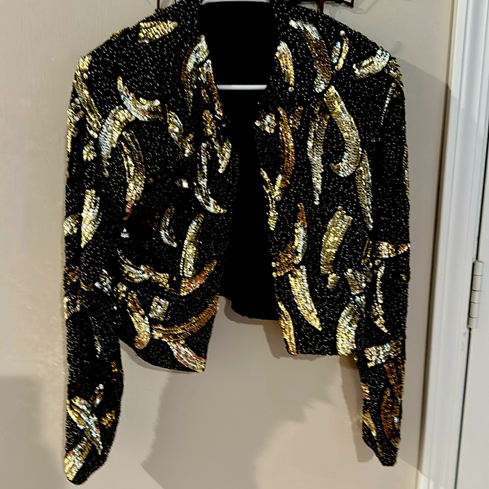 River Island, London, black and sequent crop jacket
